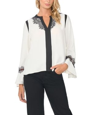 Vince Camuto V-neck Lace-applique Flutter-cuff Blouse - White