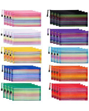 Gnuadz 40pcs Zipper Mesh Pouch Storage Pencil Case Multipurpose School Office Cosmetic Travel Accessory - White