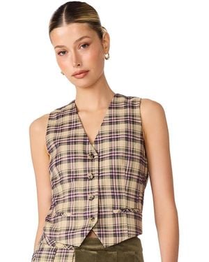 Steve Madden Barret V-neck Plaid Tailored Vest - White