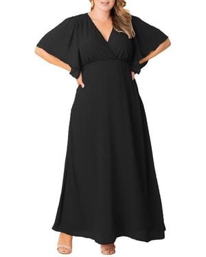 Kiyonna Plus Size Carmella Flutter Sleeve Gown - Black