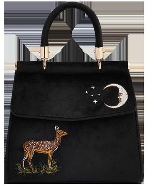 Fable England Deer And Moon Embroidered Velvet Tote - Black