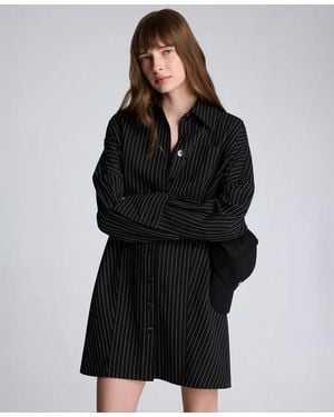Kenneth Cole Collared Pinstripe Shirt Dress - Black