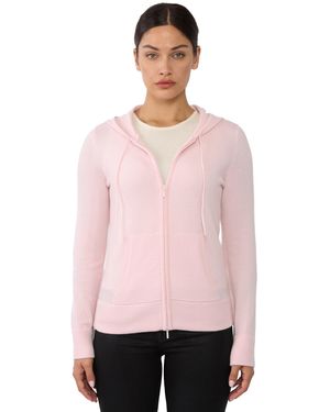 Jennie Liu 100% Pure Cashmere Long Sleeve Zip Hoodie Cardigan Sweater - Pink