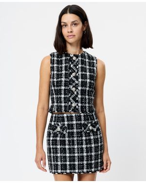 French Connection Fcuk Windowpane Tweed Sleeveless Crop Top - Blue