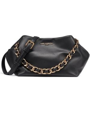 KARL LAGERFELD Giovanna Medium Leather Clutch Handbag - Black