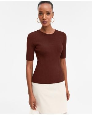INC International Concepts Rib-knit Crewneck Sweater - Red