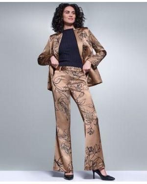 KARL LAGERFELD Satin Floral One Button Padded Shoulder Blazer Floral Satin Mid Rise Full Length Pants - Multicolor