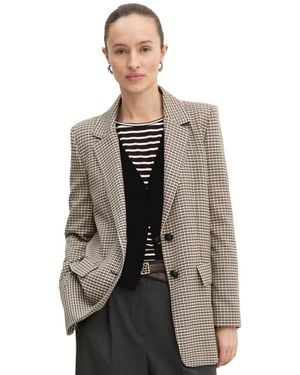 Marella Straight-fit Plaid Long-sleeve Lapel Collar Blazer - Gray