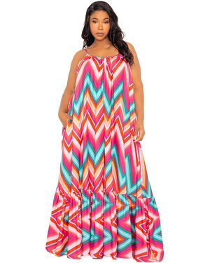 Buxom Couture Plus Size Chevron Voluminous Maxi Dress - Red
