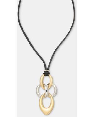 Anne Klein Linked Suede Cord Pendant Necklace - Metallic