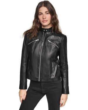 Andrew Marc Tilda Leather Racer Jacket - Black