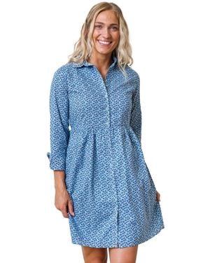 Hope & Henry Long Sleeve Button Front Shirt Dress - Blue