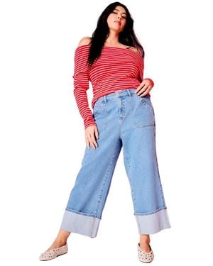 June + Vie June + Vie June + Vie Wide-leg Cropped Cuffed Jeans - Blue