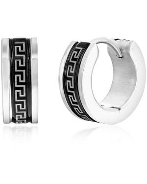 Metallo Stainless Steel 13mm Greek Key Hoop Earrings - Multicolor