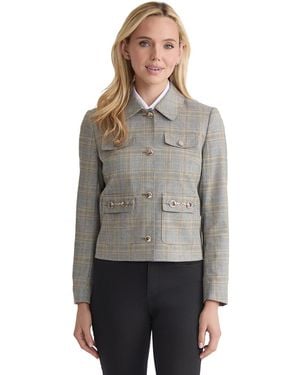 Jones New York Plaid Button-down Moto Jacket - Gray