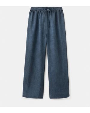 Mango Overdyed Effect Ramie Pants - Blue