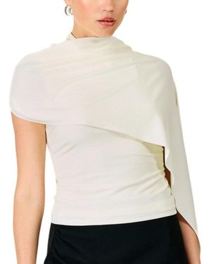 Line & Dot Arabella High-neck Cape-sleeve Top - White