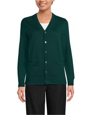 Lands' End School Uniform Legacy Varsity Cardigan - Green