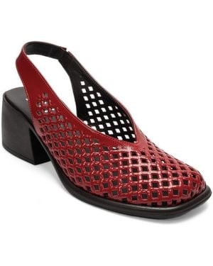 Forever & Always Shoes Forever And Always Shoes Monvera Block Heel Leather Slingback Sandal - Red