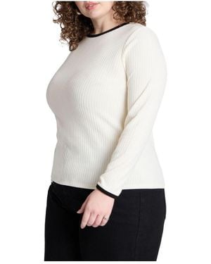 Eloquii Plus Size Contrast Trim Top - White
