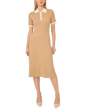 Msk Collared Ribbed-knit Midi Sweater Dress - Natural
