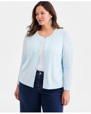 Style & Co. Plus Size Button-down Long-sleeve Cardigan - White