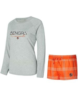Concepts Sport Orange/gray Cincinnati Bengals Petition Raglan Long Sleeve T-shirt And Shorts Set - Multicolor