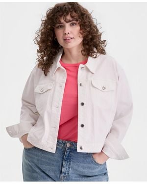 On 34th Trendy Plus Size Relaxed Cropped Trucker Jacket - Multicolor