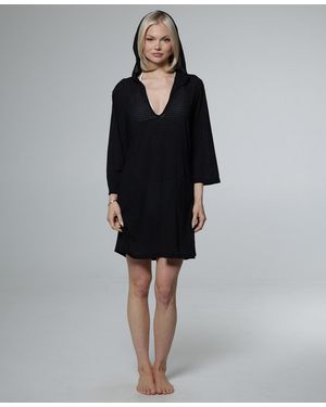 J Valdi Long-sleeve V-neck Cover-up Hoodie - Black
