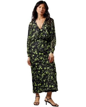 Warehouse Shadow Stripe Batwing Midi Dress - Green
