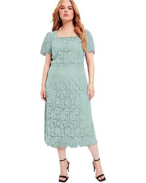 June + Vie June + Vie Plus Size Square-neck Lace Dress - Blue