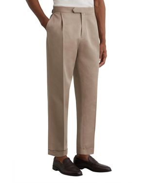 Reiss Com Cotton-linen Blend Tapered Pleated Pants Pants - Natural