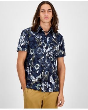 Sun & Stone Sun + Stone Floral-print Short-sleeve Shirt - Blue