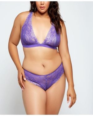 iCollection Plus Size Eva Two Toned Stretch Lace Lingerie Set - Blue