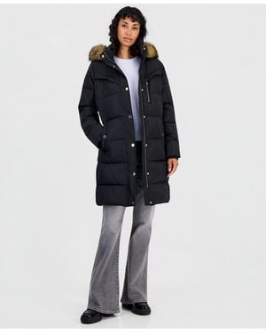 Michael Kors Hooded Puffer Faux-fur-trim Coat - Blue