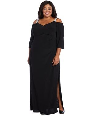 R & M Richards Plus Size Embellished Cold-shoulder Gown - Black