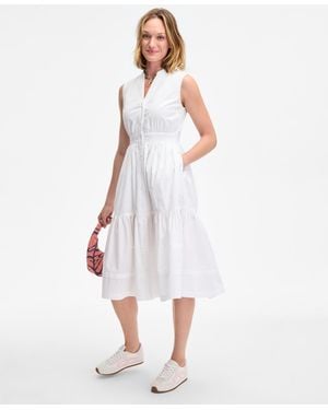On 34th Sleeveless Tiered Midi Shirtdress - White