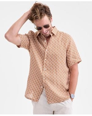 Club Room Short-sleeve Tonelle Geo-print Linen Shirt - Pink