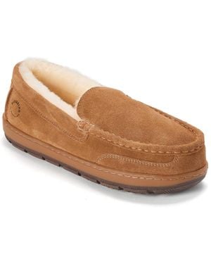 Dearfoams Fireside By Melbourne rugged Loafer Water-resistant Genuine Suede Slippers - Brown