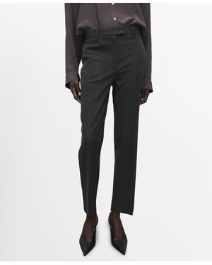 Mango Slim Cropped Pinstripe Pants - Black