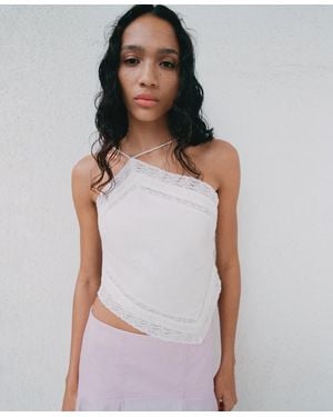 Mango Lace Details Linen Top - Purple