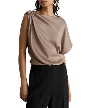 Reiss Kezia Satin Draped One-shoulder Top - Black