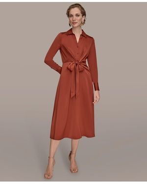 Donna Karan Tie Front Shirt Dress - Red
