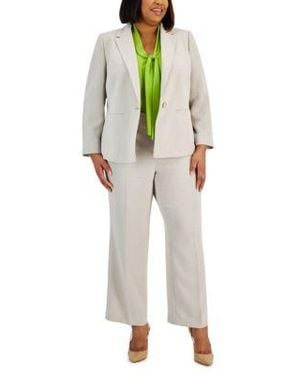 Kasper Plus Size Stretch Crepe One Button Jacket Tie Front Blouse Pants - Natural