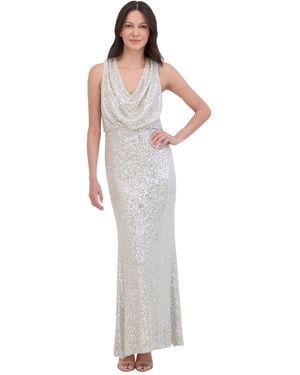 Eliza J Sequined Cowlneck Gown - White