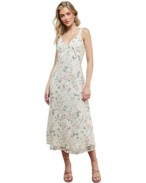 Oasis Hand Embellished V-neck Midi Dress - White