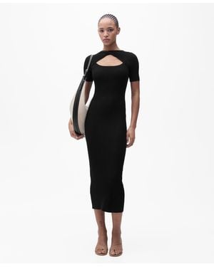 Mango Slit Neckline Ribbed Midi Dress - Black