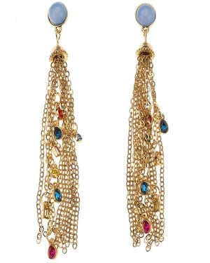 Nicole Miller Gold-tone Blue Stone Stud Dangle Earrings - Metallic