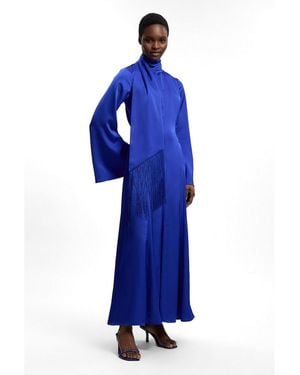 Karen Millen High Neck Long Sleeve Maxi Dress - Blue