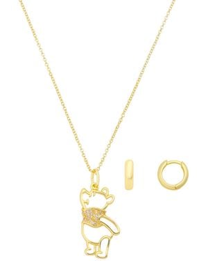 Disney Cubic Zirconia huggie Necklace And Hoop Earrings Set - Metallic